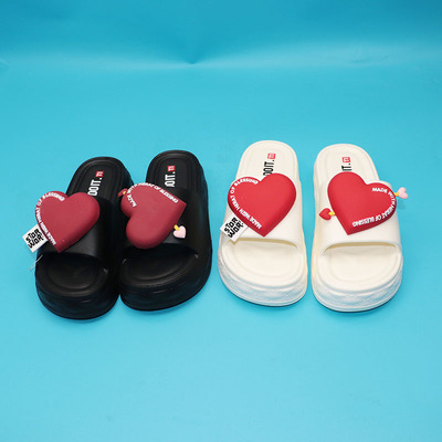 北极人女士可爱爱心中跟EVA夏季居家一字凉拖鞋浴室洗澡家用