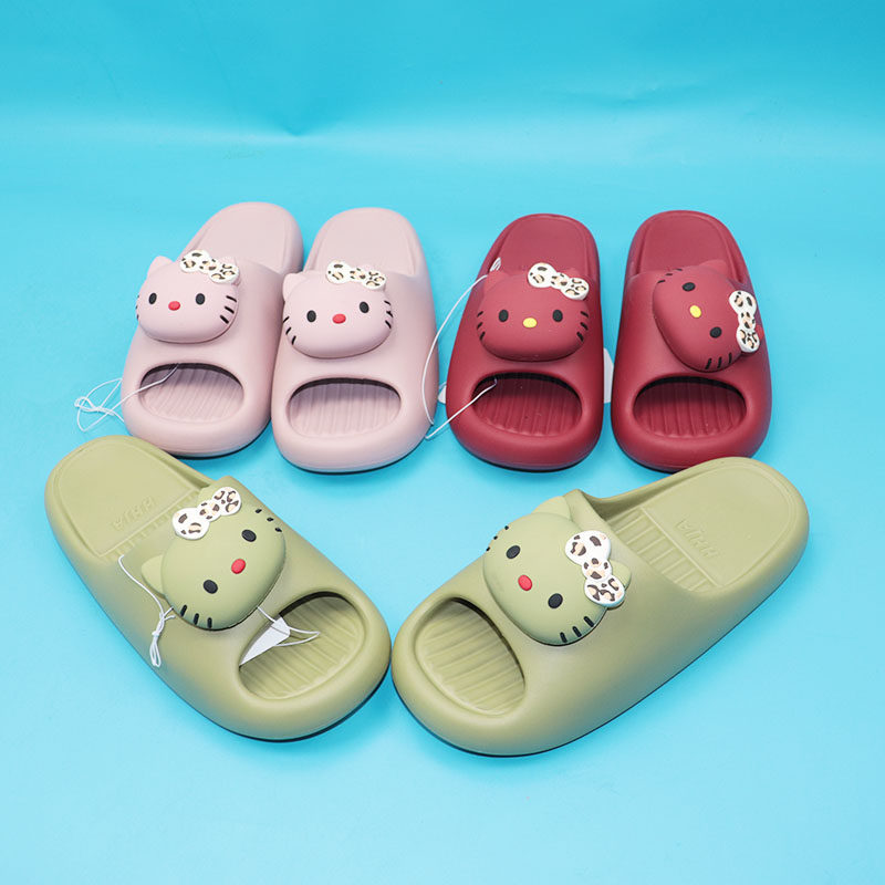 赵好好家36-41码女士EVA夏季居家软厚底可爱蝴蝶结猫咪扣花凉拖鞋