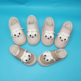 小牛路路36-41码小鸡双白眼人造皮居家室内地板女士皮棉拖鞋