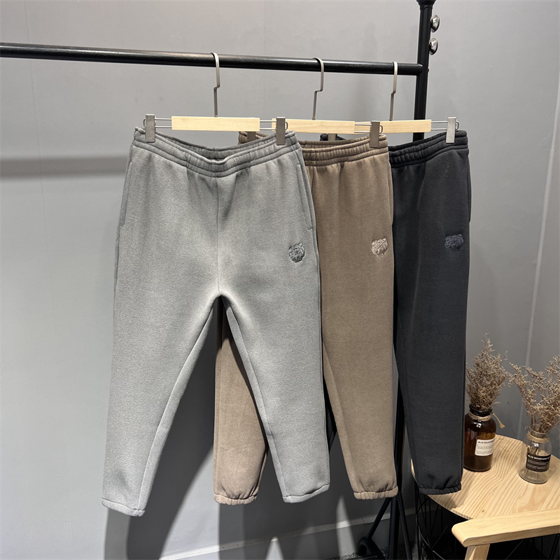 德绒虎头刺绣男士加绒休闲裤