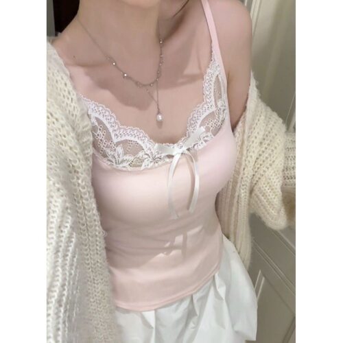 纯欲蕾丝带胸垫美背吊带背心