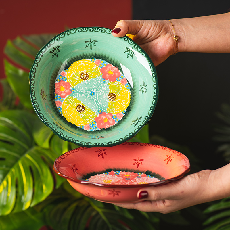 釉下彩陶瓷盘子深盘圆盘水果盘