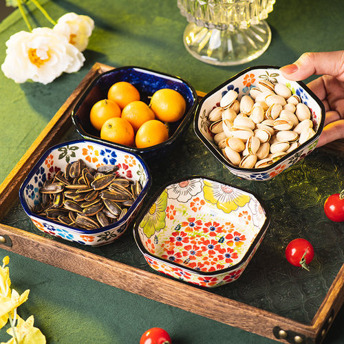 手绘方碟用蘸料碟复古