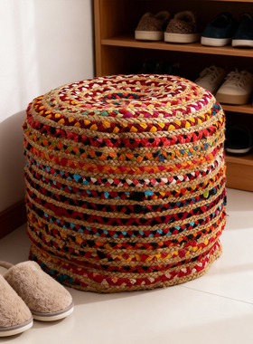 手工编织彩色棉麻圆形蒲团坐垫