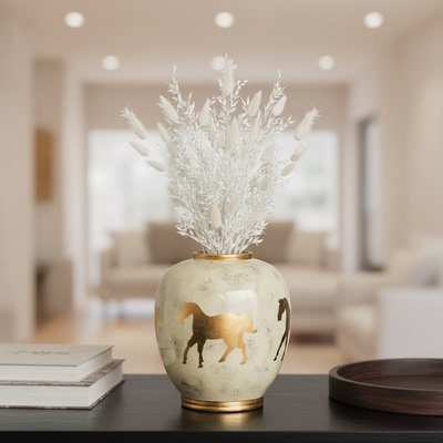 现代简约陶瓷马纹花瓶客厅摆件