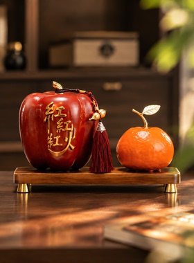 福禄双全红葫芦配果乔迁摆件
