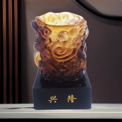 琉璃办公桌创意笔筒摆件工艺品书桌收纳装饰品送老板领导高端大气