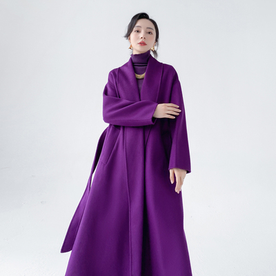 高级感轻奢气质紫色羊毛呢外套冬