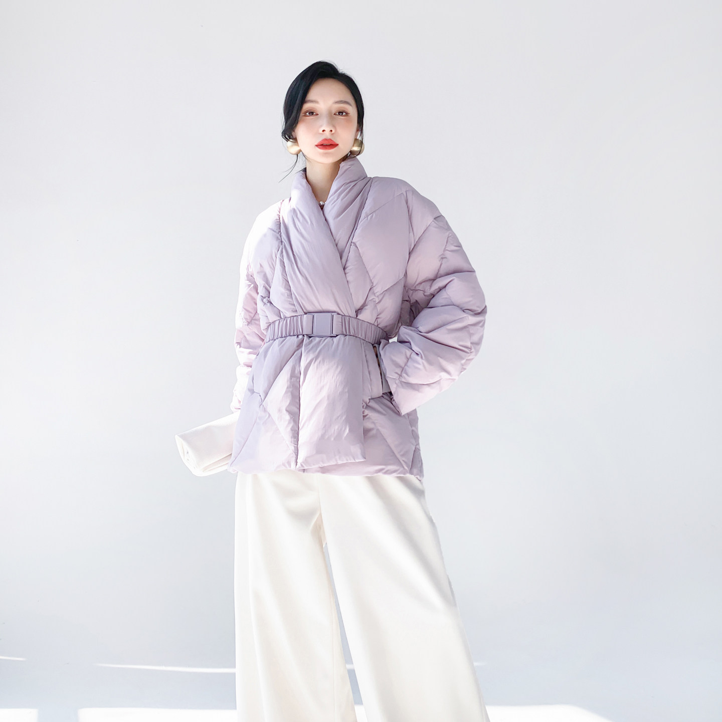 AKSAYA高级设计感时尚宽松洋气紫色羽绒服外套系腰带女2025冬新款,女装/女士精品,羽绒服,淘宝优惠券,粉丝福利购,淘宝优惠卷