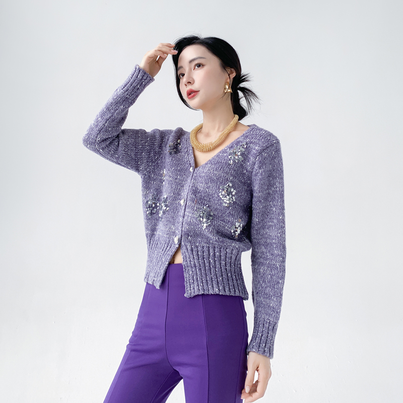 高级设计感小众时尚休闲紫色毛衣