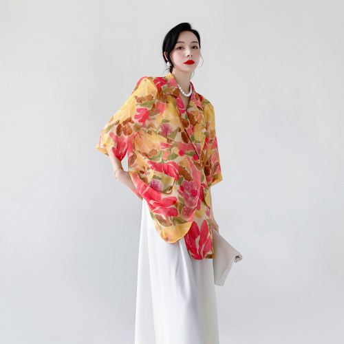 设计感小众港风复古印花薄款西装