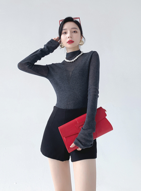 AKSAYA高级简约半高领灰色打底衫修身显瘦针织衫女2025秋冬季新款