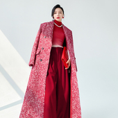 AKSAYA高级感时髦洋气红色呢子大衣气质宽松中长款 毛呢外套女秋冬