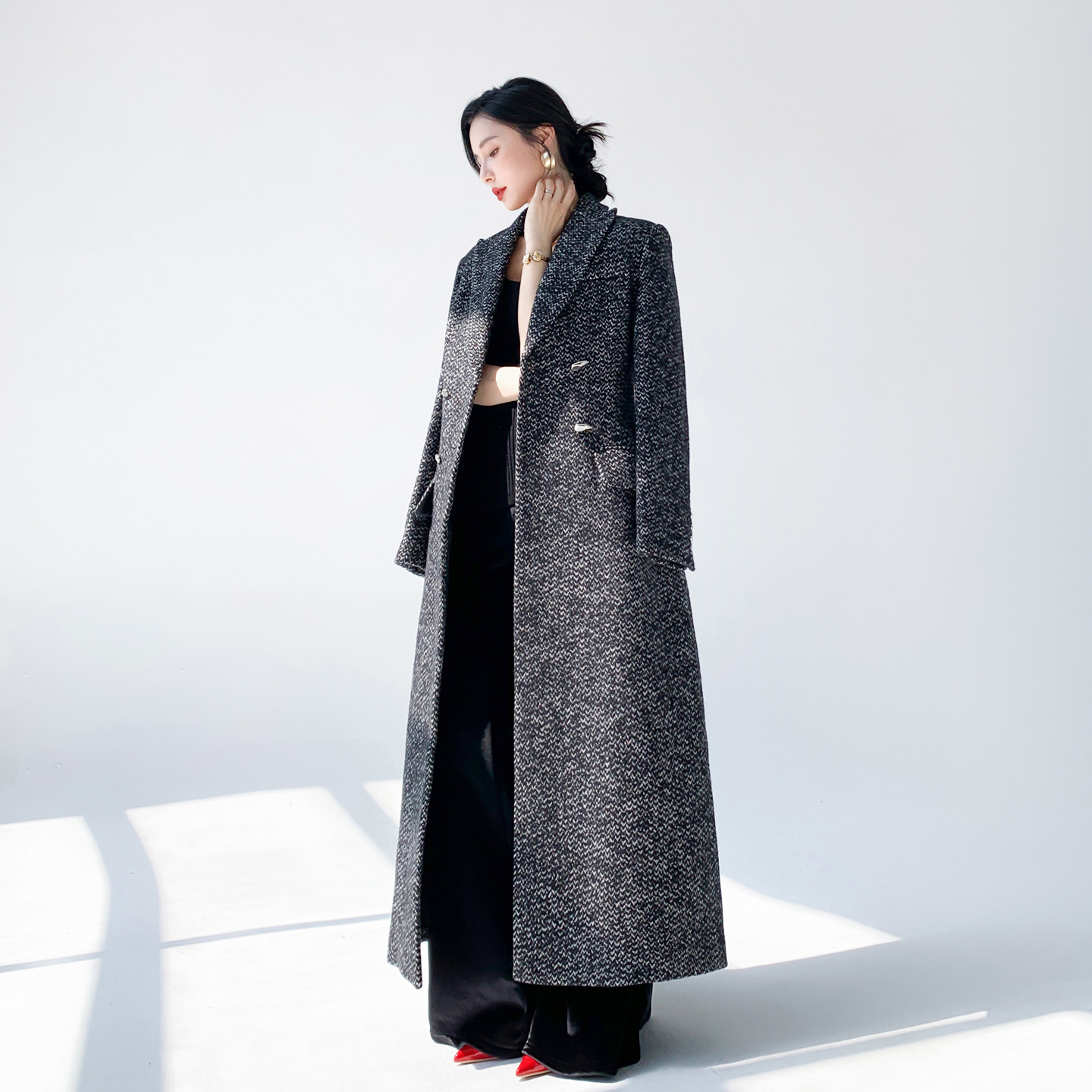 AKSAYA高端收腰显瘦时髦洋气羊毛大衣帅气正肩中长款毛呢外套女冬,女装/女士精品,毛呢外套,淘宝优惠券,粉丝福利购,淘宝优惠卷