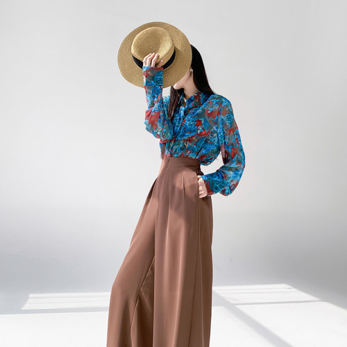 高级感港风复古时髦洋气印花衬衫