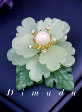 D.M.D/迪曼达绿色国风花卉胸针高档女胸花别针旗袍民族风配饰