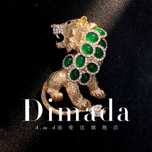 D.M.D 迪曼达复古金狮子胸针高档女水钻奢华胸花别针霸气西服配饰