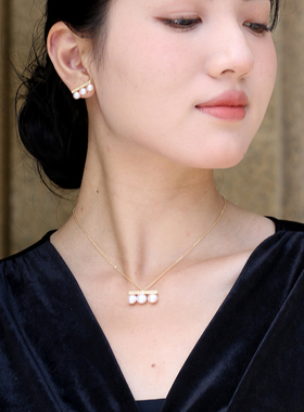 D.M.D/迪曼达平衡木天然淡水真珍珠耳钉项链女小香风耳环耳饰套装