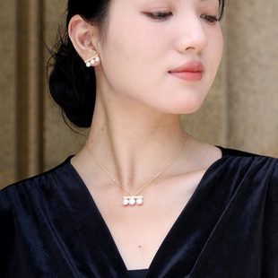 D.M.D 迪曼达平衡木天然淡水真珍珠耳钉项链女小香风耳环耳饰套装