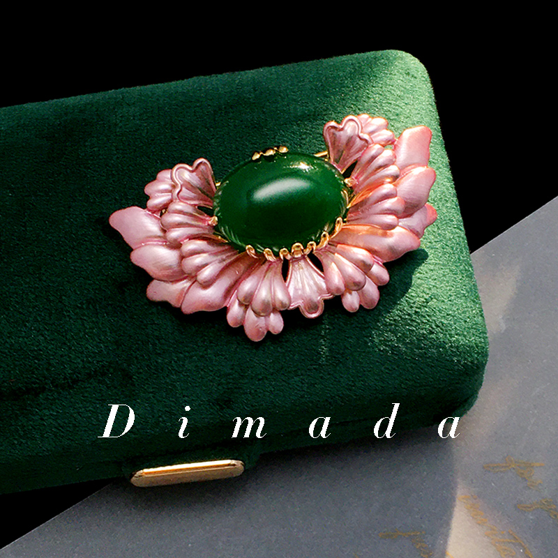 dmd迪曼达复古女粉牡丹胸针