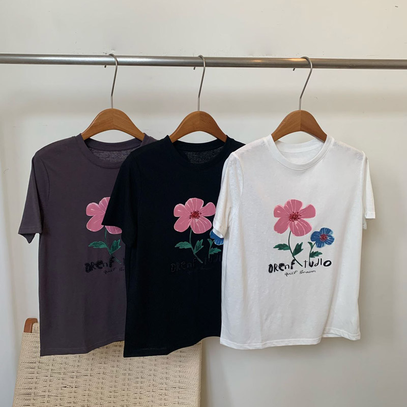 夏季女款甜美短袖圆领T恤显瘦