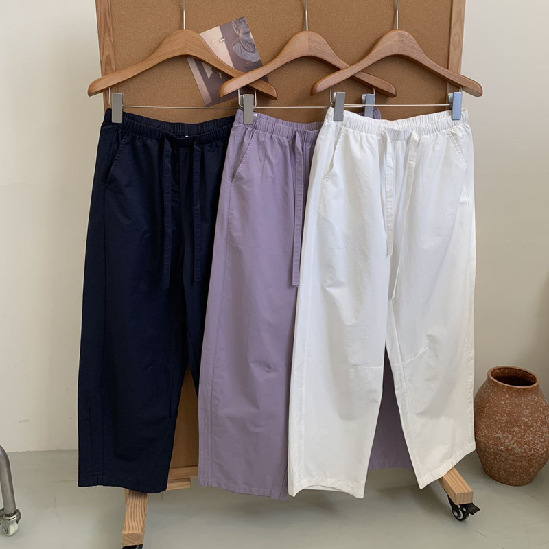 韩版女松紧腰抽绳宽松阔腿休闲裤