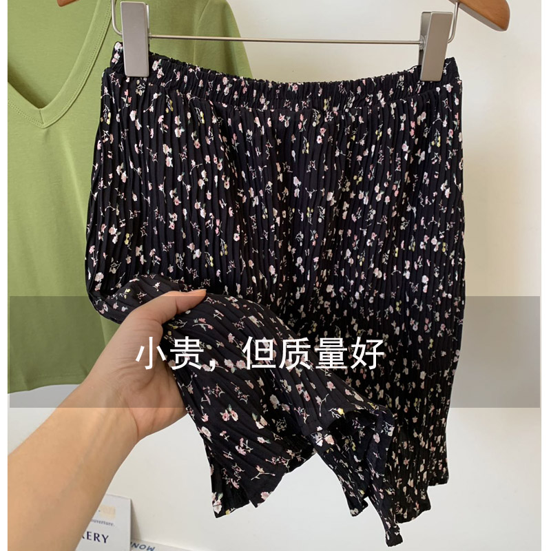 2026夏秋款复古黑色碎花百褶半身短裙女裙高腰显瘦A字裙减龄百搭