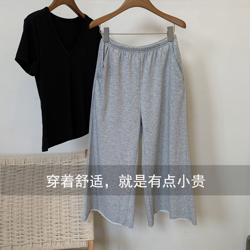 春秋慵懒风高腰七分阔腿卫裤女