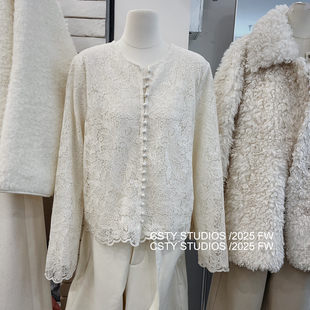 法式浪漫风重工刺绣钩花闪片衬衫女春季新款气质感新中式微透上衣