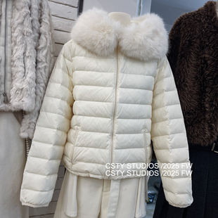 简约可拆卸毛领短款排骨羽绒服女冬季新款气质百搭连帽保暖外套潮