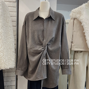 慵懒风设计感扭结不规则衬衫女春季新款长袖宽松显瘦休闲上衣潮