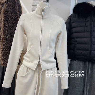 冬季新款时尚休闲套装立领拉链显瘦修身加绒卫衣外套+休闲阔腿裤