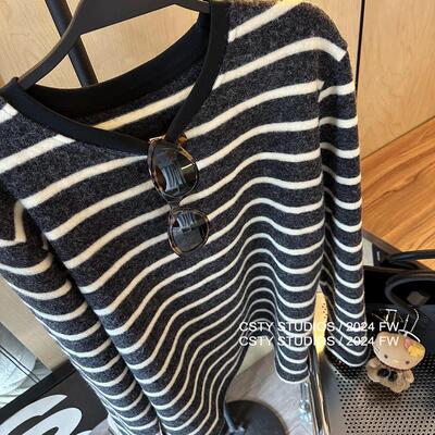 秋冬条纹宽松加厚慵懒毛绒绒软糯