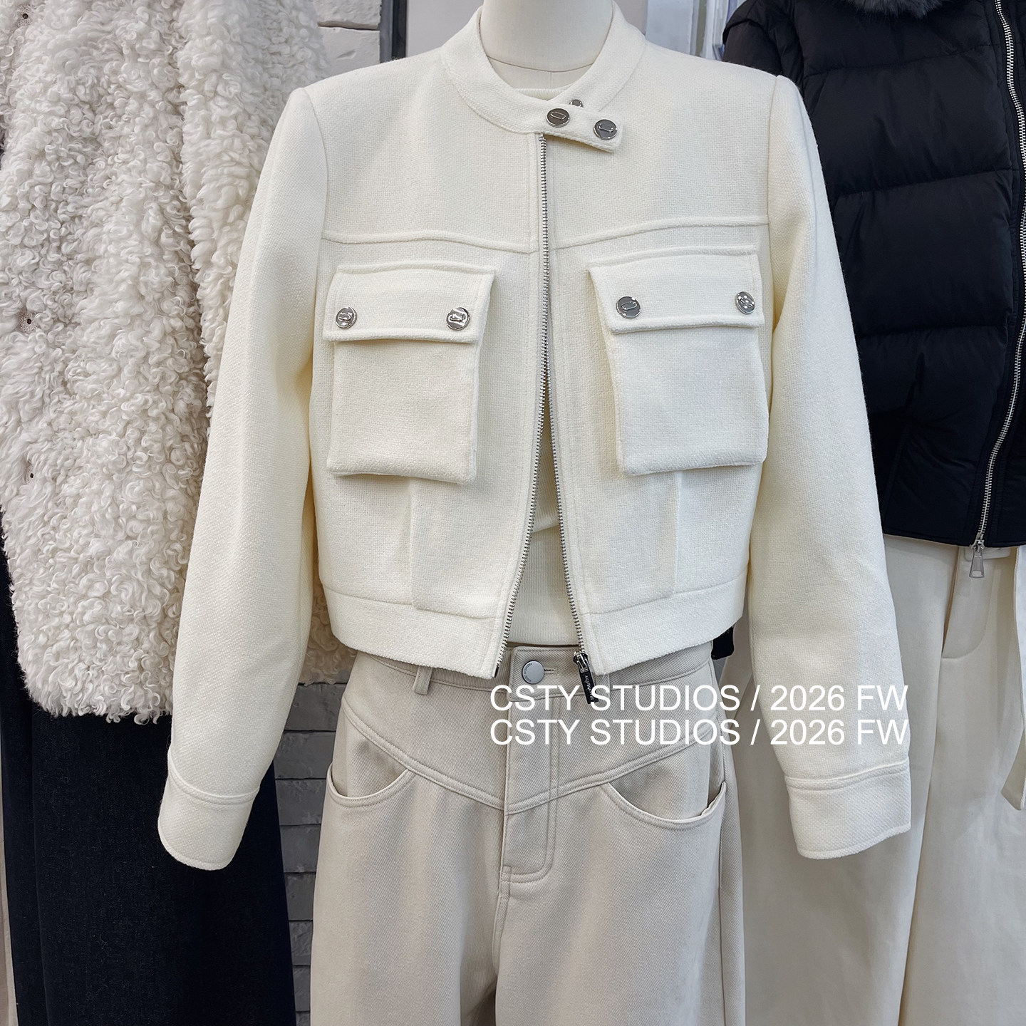 小香风立领双口袋设计短外套女春季新款时髦百搭机车夹克上衣潮,女装/女士精品,短外套,淘宝优惠券,粉丝福利购,淘宝优惠卷