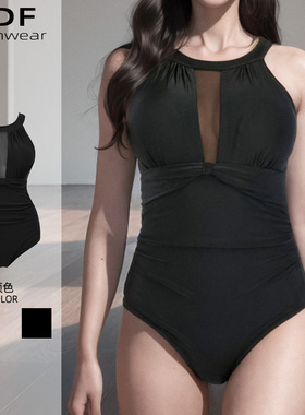 欧美时尚性感连体泳衣女款泡温泉大码胖mm遮肚显瘦高级感泳装冬天