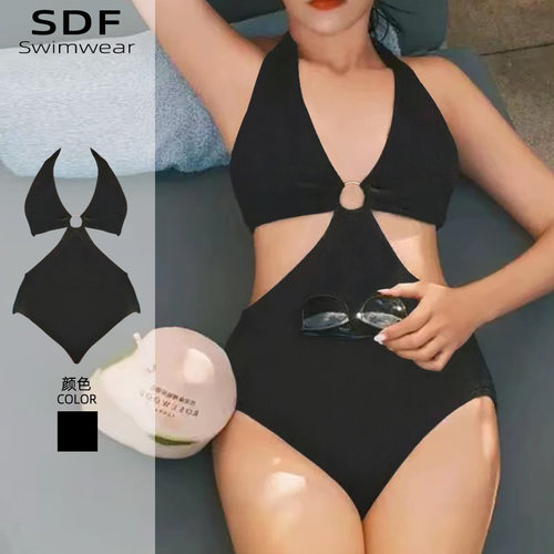 黑色大码性感泳衣女款泡温泉冬天