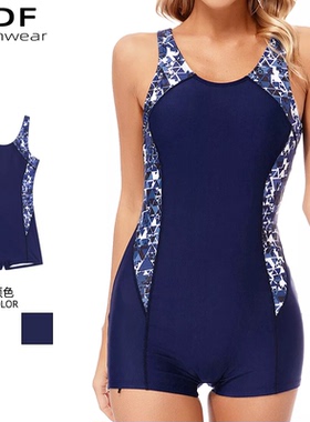 欧美大码专业竞速游泳衣女款平角保守风游泳馆专用连体泳装泡温泉