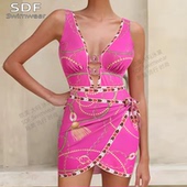 两件套泡温泉 泳衣女成人保守遮肚子显瘦连体泳装 欧美高级大码 女式