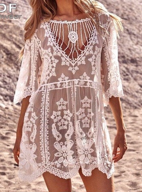 比基尼罩衫女海边度假沙滩裙可下水泳衣外套镂空蕾丝外搭披肩温泉