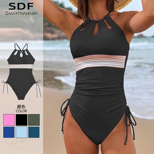 欧美泳衣女款2025年新款爆款大码胖mm保守遮肚子连体游泳装泡温泉