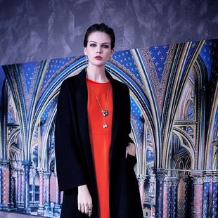 Bernieelen 黑色纯羊毛混色精梳双面呢外套大衣6C6123 伯妮斯茵