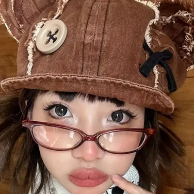 遗弃女显脸小贝雷帽小熊日常熊熊可爱侦探复古帽子牛仔布美式玩偶