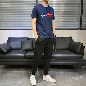 运动休闲百搭衣服套装T恤男2025年春夏新款韩版潮流帅气一套P60图片