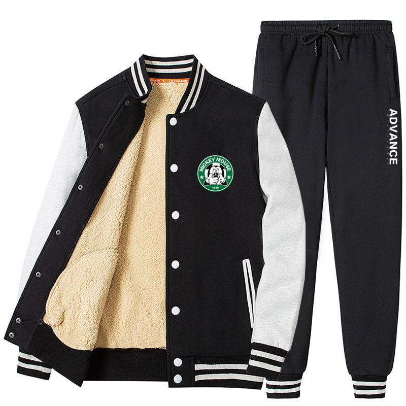 冬季羊羔绒男加绒加厚棒球服卫衣男外套学生套装A163-BYP552-P110,男装休闲套装,星座211-2