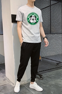 2025年青少年韩版时尚九分裤短袖套装男T恤男潮搭休闲潮流一套P60图片