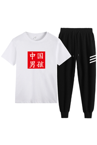 潮流搭配九分裤一套休闲运动套装男士夏季短袖t恤两件装薄款-P60图片