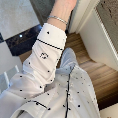 睡衣女春秋冰雪丝波点HelloKitty