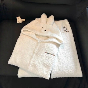 2025新款 天连帽珊瑚绒加厚加绒家居服 米菲兔半边绒睡衣女春秋冬季