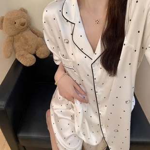 波点HelloKitty睡衣女款夏季冰丝短袖短裤白色高级感夏天家居服