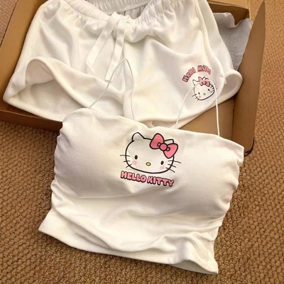 甜美hellokitty吊带睡衣女带胸垫